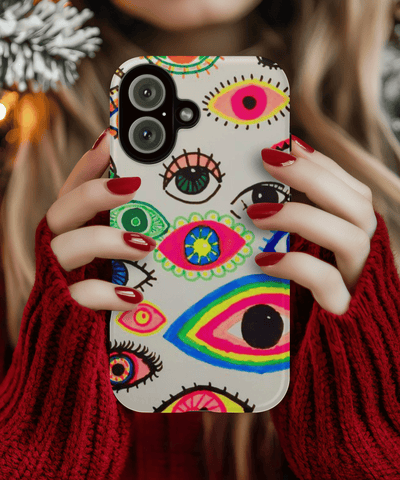 White Neon Evil Eye Psychedelic Pattern Tough Phone Case LavenderCeleste