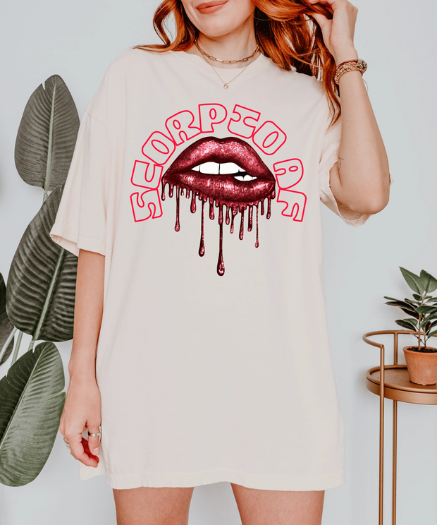 Scorpio AF Dripping Lips Zodiac Comfort Colors Tee LavenderCeleste
