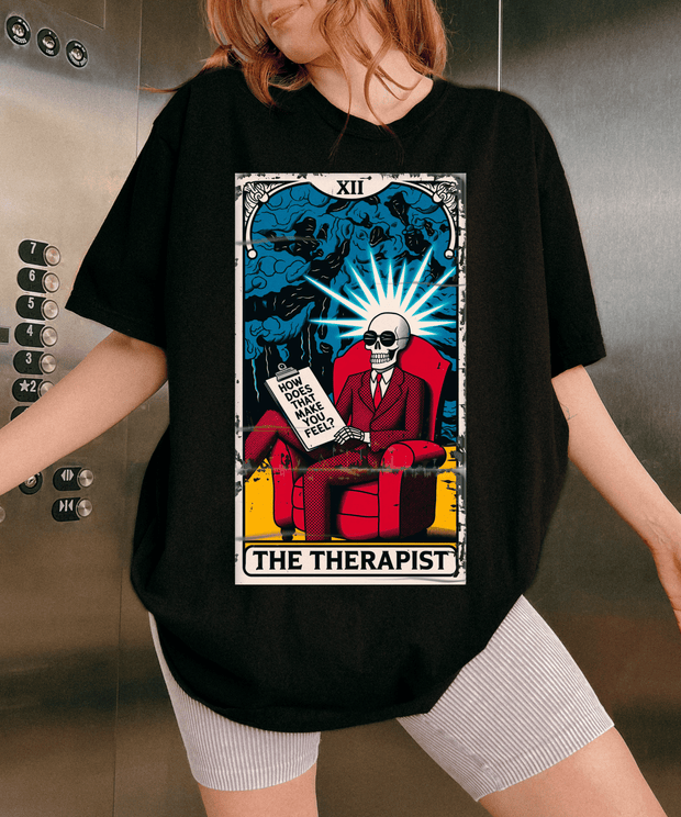 The Therapist Skeleton Tarot Comfort Colors Tee LavenderCeleste