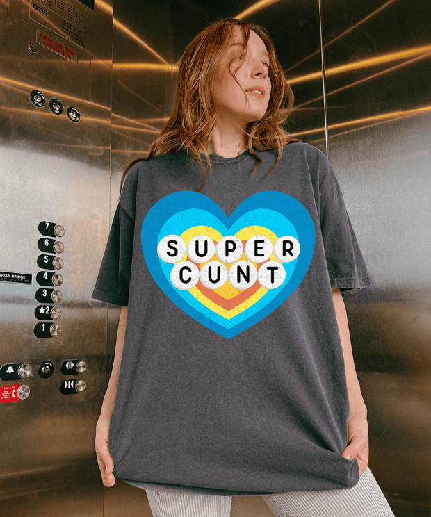 Super Cunt Retro Heart Comfort Colors Tee LavenderCeleste