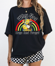 Why Not Hugs And Drugs Retro Duck Rainbow Comfort Colors Tee LavenderCeleste