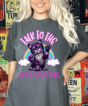 Talk to the Jellybeans Rainbow Cat Comfort Colors Tee LavenderCeleste