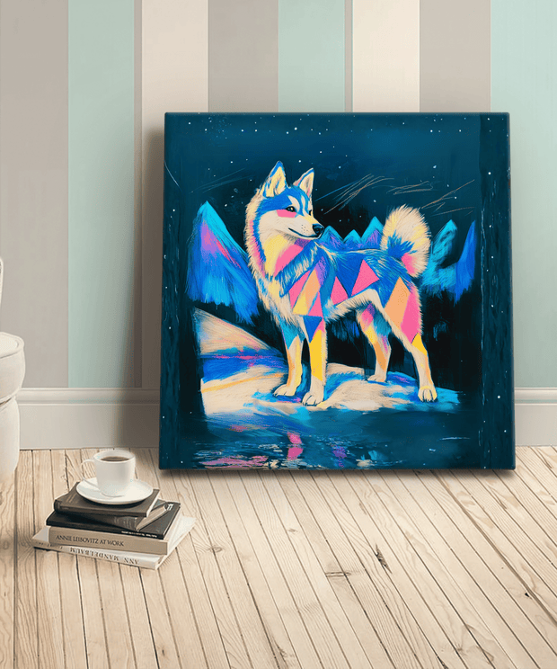 Vibrant Husky Abstract Pop Art Matte Canvas Print LavenderCeleste