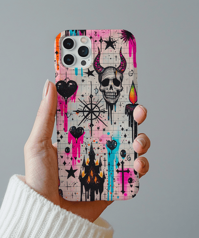 Skull Occult Neon Drip Pastel Goth Tough Phone Case LavenderCeleste