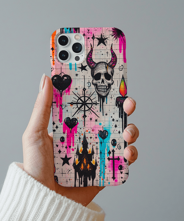 Skull Occult Neon Drip Pastel Goth Tough Phone Case LavenderCeleste