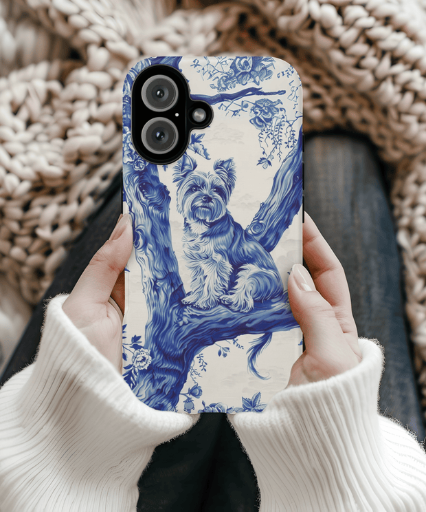 Yorkie Blue Toile de Jouy Aesthetic Tough Phone Case LavenderCeleste
