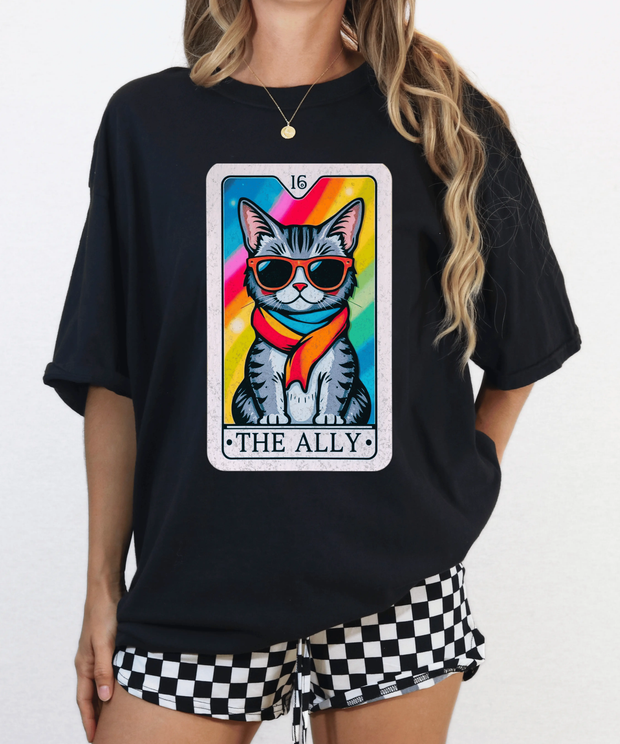 The Ally Pride Cat Tarot Comfort Colors Tee LavenderCeleste