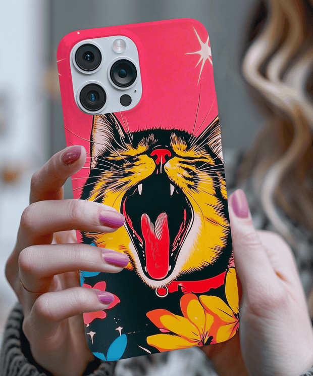 Yawning Cat Pop Art Bright Retro Aesthetic Tough Phone Case LavenderCeleste