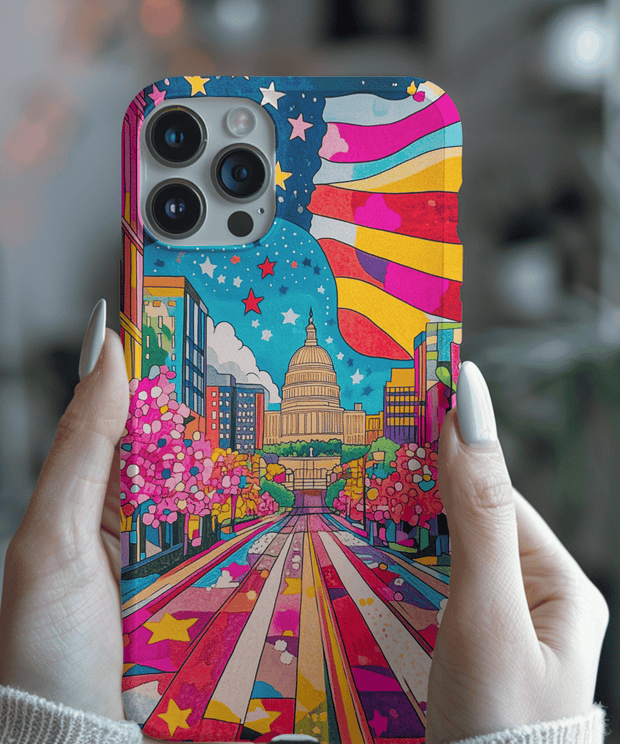 Washington DC Psychedelic Capitol Rainbow Tough Phone Case LavenderCeleste
