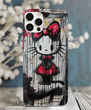 Goth Bow Cat Graffiti Pop Art Tough Phone Case LavenderCeleste