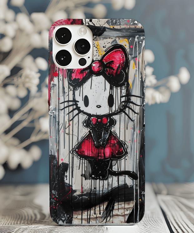 Goth Bow Cat Graffiti Pop Art Tough Phone Case LavenderCeleste