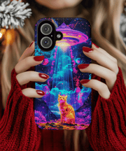 Psychedelic UFO Cat Abduction Tough Phone Case LavenderCeleste