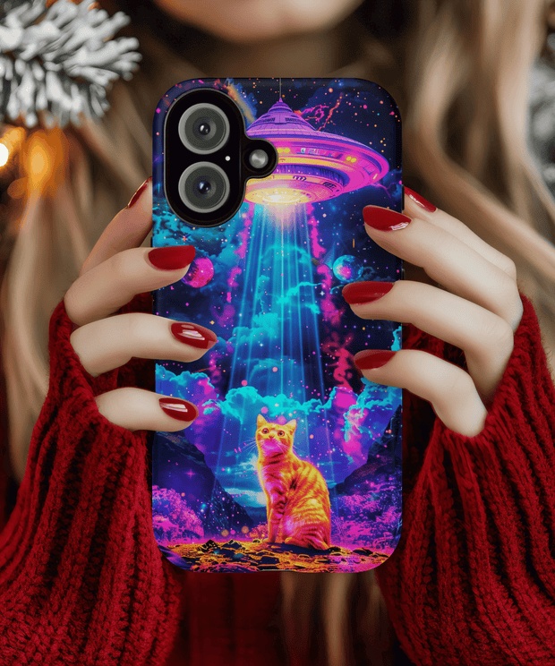Psychedelic UFO Cat Abduction Tough Phone Case LavenderCeleste