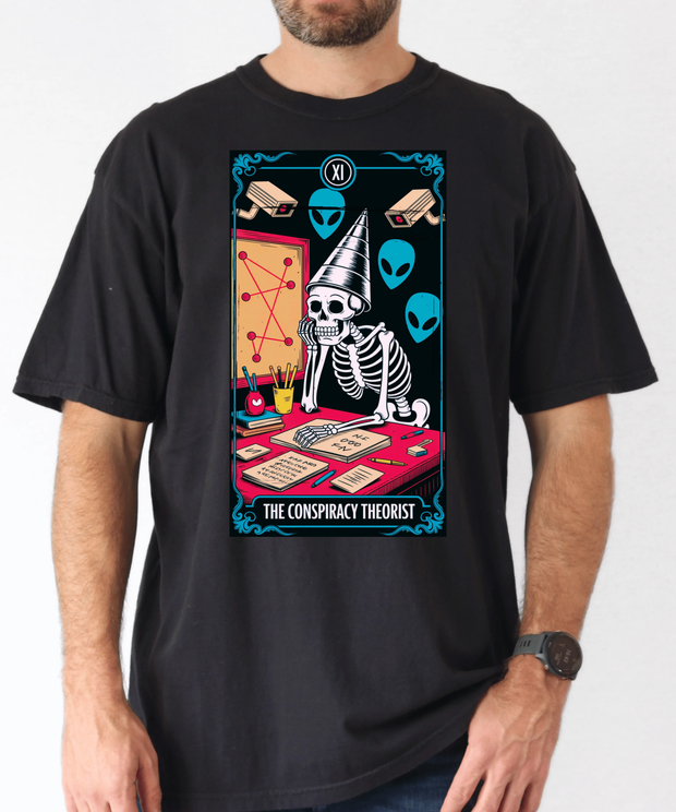 The Conspiracy Theorist Skeleton Tarot Comfort Colors Tee LavenderCeleste