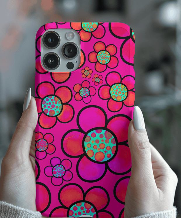 Hot Pink Retro Flower Power Tough Phone Case LavenderCeleste