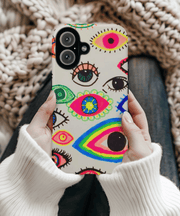 White Neon Evil Eye Psychedelic Pattern Tough Phone Case LavenderCeleste