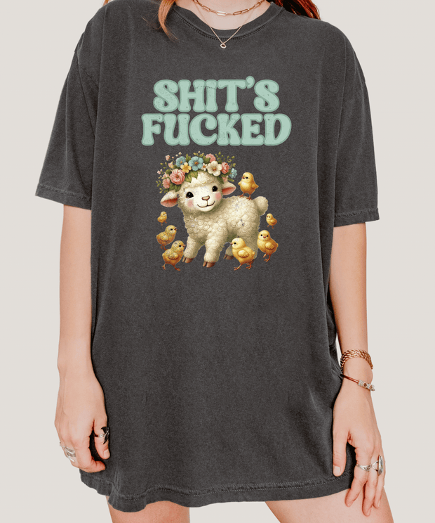 Shit’s Fucked Cute Lamb Comfort Colors T-Shirt LavenderCeleste