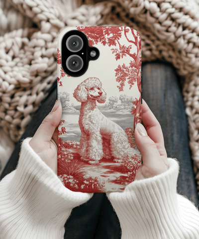 Red Toile de Jouy Poodle Aesthetic Phone Case WOYC