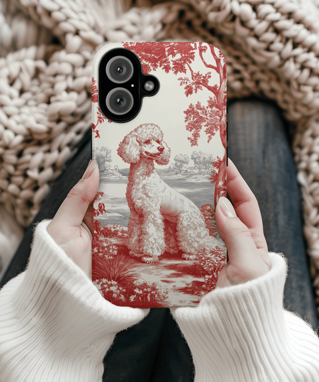 Red Toile de Jouy Poodle Aesthetic Phone Case WOYC
