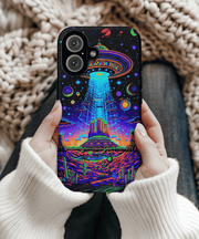 Psychedelic Neon UFO Abduction Tough Phone Case LavenderCeleste