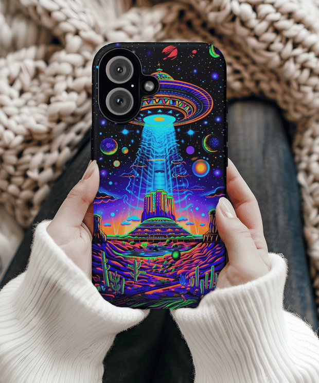 Psychedelic Neon UFO Abduction Tough Phone Case LavenderCeleste