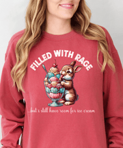 Filled With Rage Funny Bunny Ice Cream Sweatshirt Comfort Colors 1566