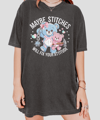 Maybe Stitches Will Fix Your Attitude Graphic Tee LavenderCeleste