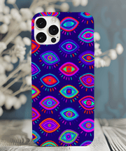 Trippy Neon Evil Eye Protective Tough Phone Case LavenderCeleste