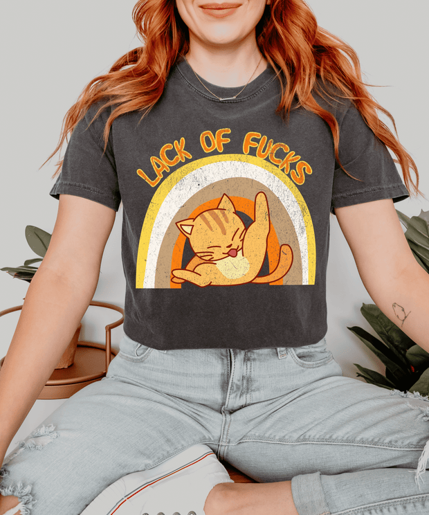 Lack of Fucks Retro Cat Comfort Colors Tee – Funny Lazy Cat Graphic