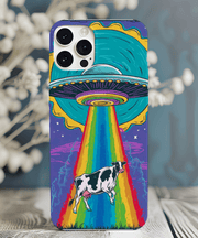 Rainbow UFO Cow Abduction Tough Phone Case WOYC