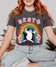 Death Cat Rainbow Comfort Colors Tee LavenderCeleste