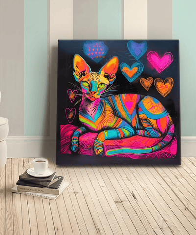 Neon Sphynx Love Pop Art Matte Canvas Wall Art LavenderCeleste