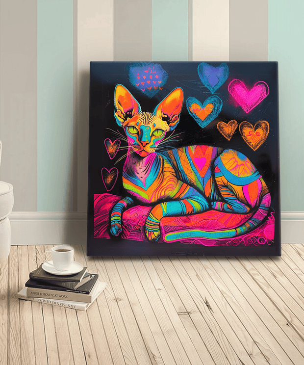 Neon Sphynx Love Pop Art Matte Canvas Wall Art LavenderCeleste