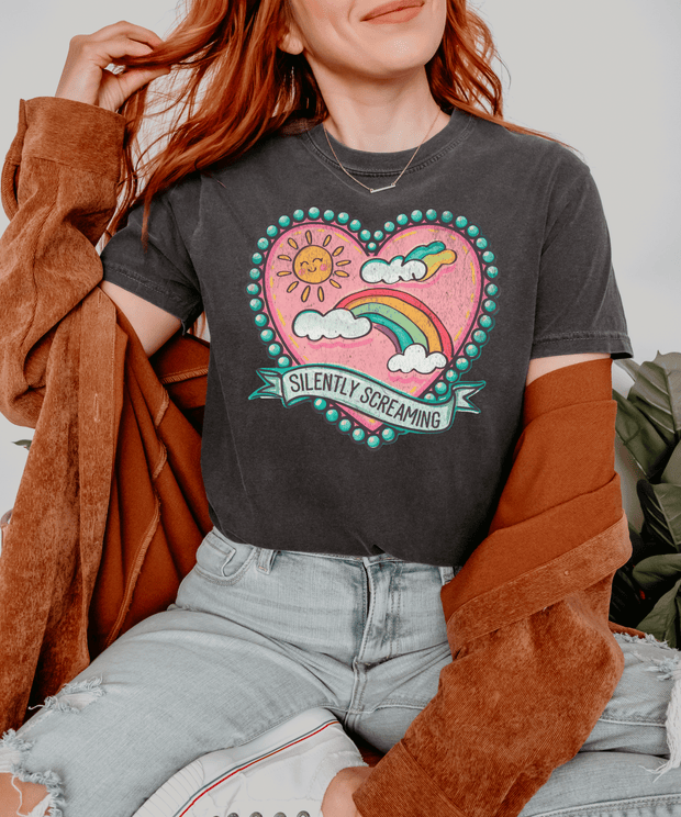 Silently Screaming Pastel Rainbow Comfort Colors Tee LavenderCeleste