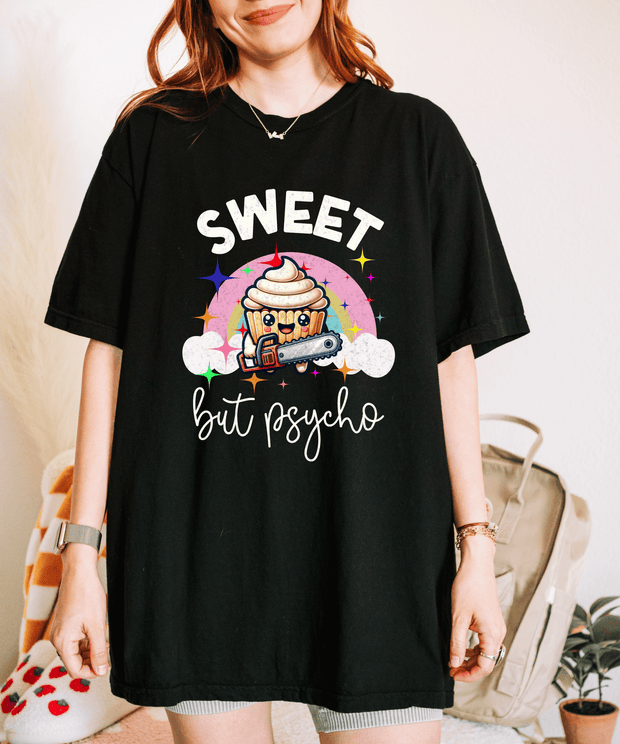Sweet But Psycho Cupcake Comfort Colors Tee LavenderCeleste