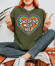 Swearing Might Help Retro Rainbow Comfort Colors Tee LavenderCeleste