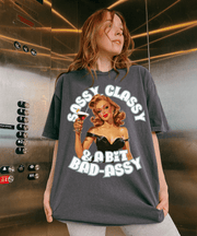 Sassy Classy & A Bit Bad-Assy Retro Pinup Tee LavenderCeleste