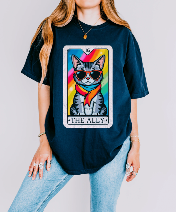 The Ally Pride Cat Tarot Comfort Colors Tee LavenderCeleste