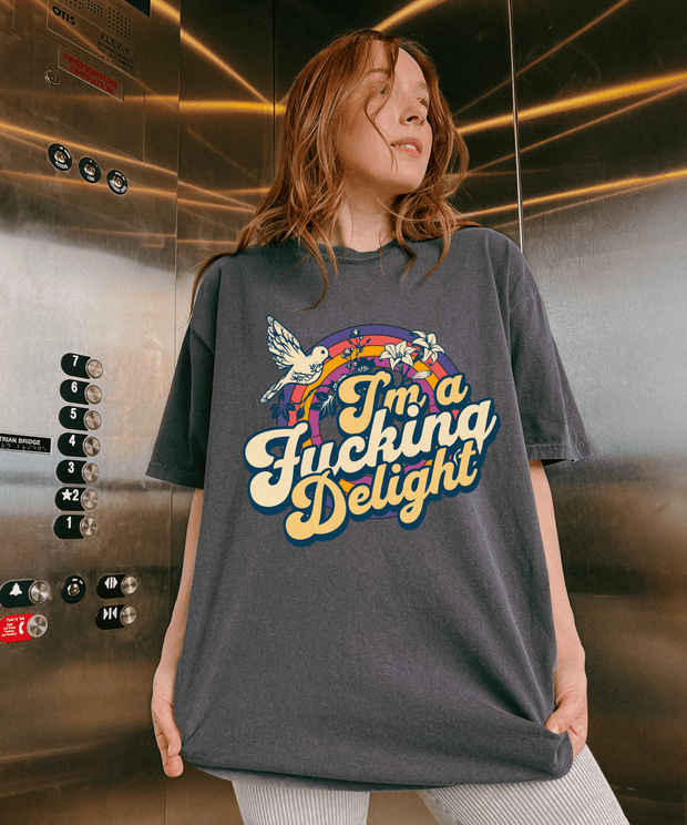 I’m A Fucking Delight Retro Comfort Colors T-Shirt | Sarcastic Vintage Rainbow Design Comfort Colors 1717