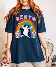 Death Cat Rainbow Comfort Colors Tee LavenderCeleste