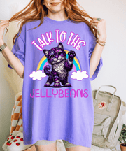 Talk to the Jellybeans Rainbow Cat Comfort Colors Tee LavenderCeleste