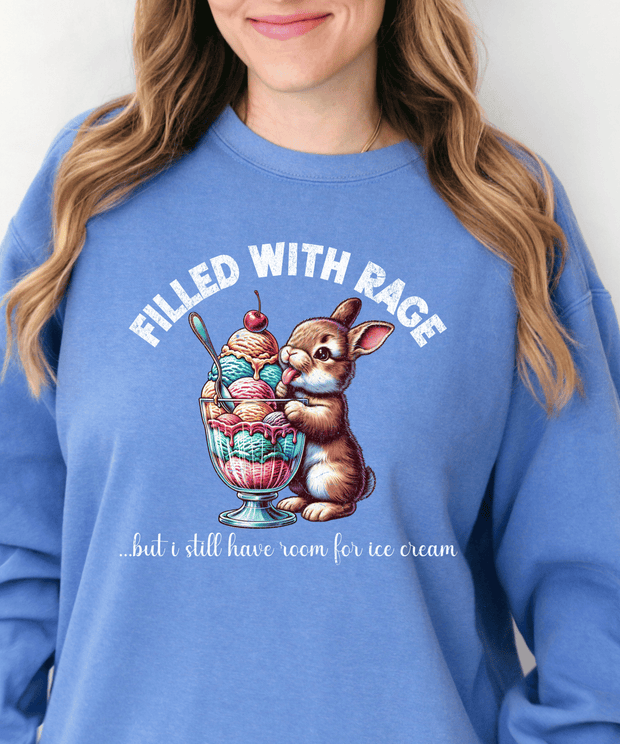 Filled With Rage Funny Bunny Ice Cream Sweatshirt Comfort Colors 1566
