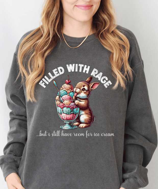 Filled With Rage Funny Bunny Ice Cream Sweatshirt Comfort Colors 1566