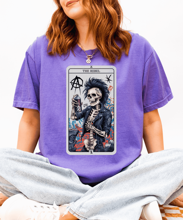 The Rebel Skeleton Tarot Punk Comfort Colors Tee LavenderCeleste