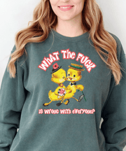 What The Fuck Is Wrong With Everyone Funny Duck Sweatshirt LavenderCeleste
