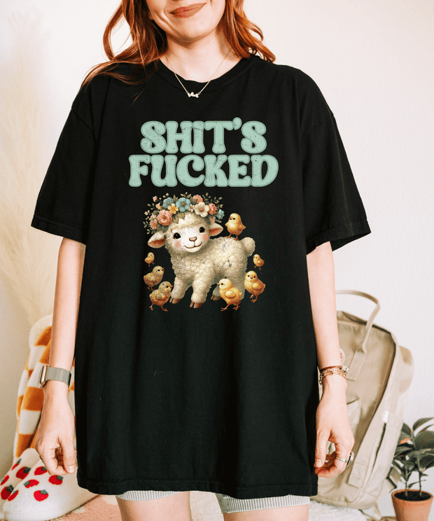 Shit’s Fucked Cute Lamb Comfort Colors T-Shirt LavenderCeleste