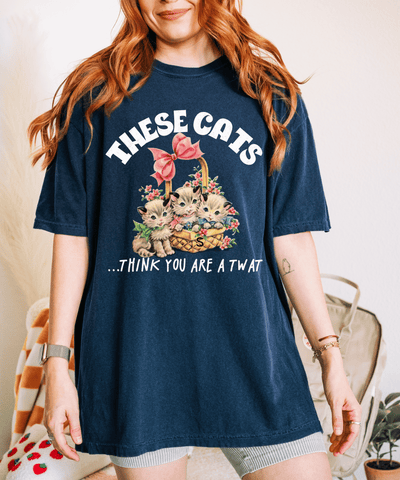 These Cats Think You Are a Twat Funny Comfort Colors Tee LavenderCeleste