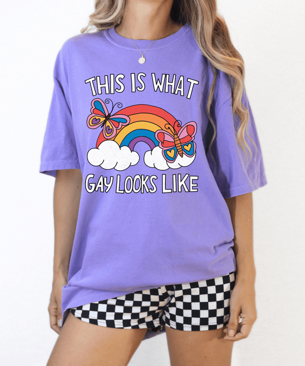 This Is What Gay Looks Like Rainbow Pride Comfort Colors Tee LavenderCeleste