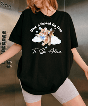What a Fucked Up Time To Be Alive Funny Cat T-Shirt LavenderCeleste