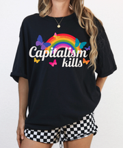 Capitalism Kills Political Satire Retro Rainbow Comfort Colors T-Shirt Comfort Colors 1717
